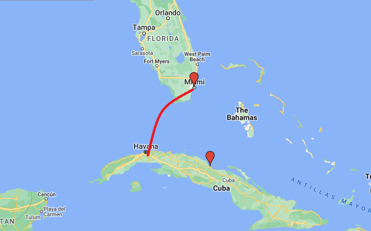 How far is Cuba from Miami